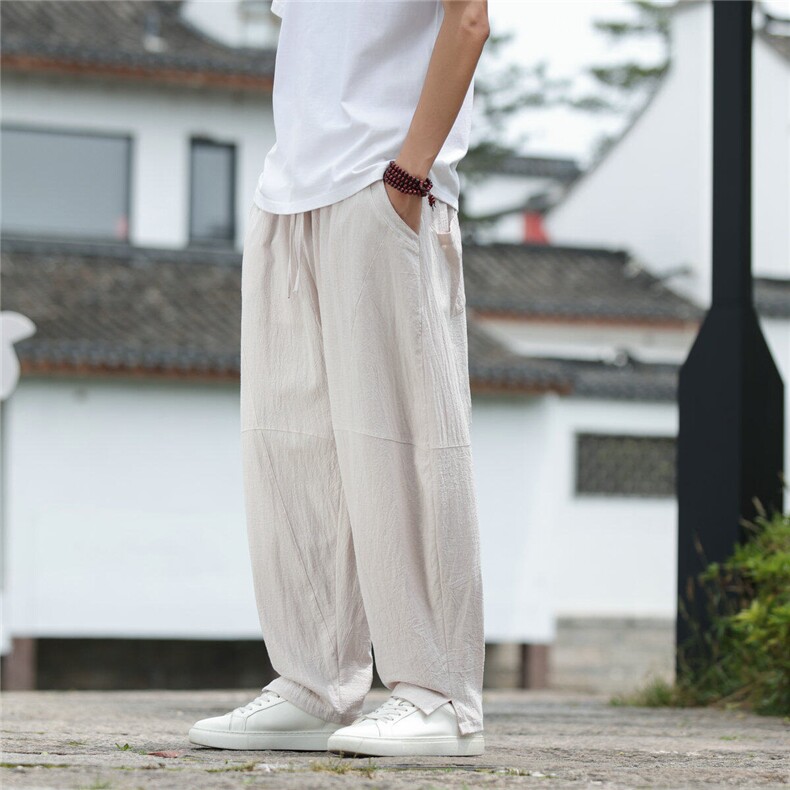 2025夏装新款汉服唐装风冰丝棉麻休闲裤A057-K381-P45，男装民族服装，电商A057B