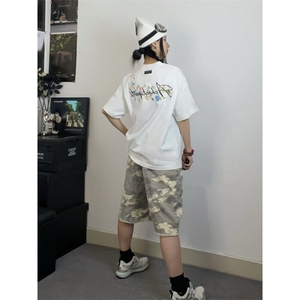 M535-P35美式花体Logo花卉刺绣潮牌休闲速干短袖T恤 男女同款图片