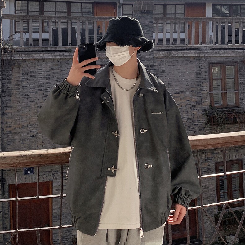 1美式港风夹克男大码夹克男水洗雪花皮衣男JK8741P130控168，男装夹克，星座226-2