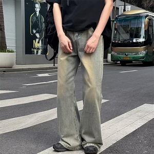 美式复古牛仔裤男士春秋款高街宽松阔腿裤子潮牌休闲直筒牛仔长裤图片