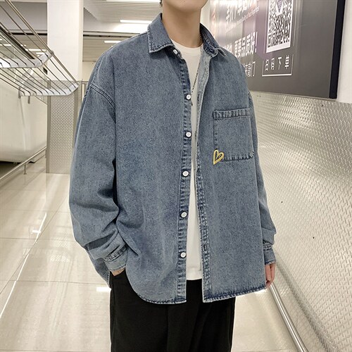长袖牛仔衬衫男港风日系外套C6101P47，男装衬衫，星座1116-2