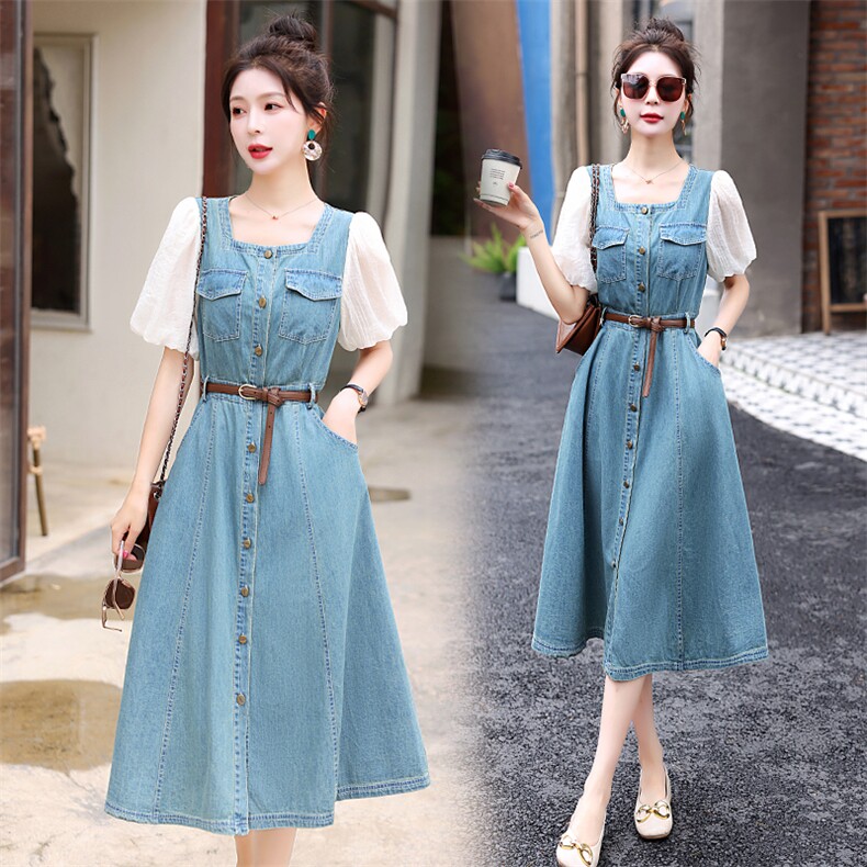 TATAMI5253新款2025夏季韩版时尚修身气质显瘦减龄牛仔连衣裙，女装连衣裙，意芙