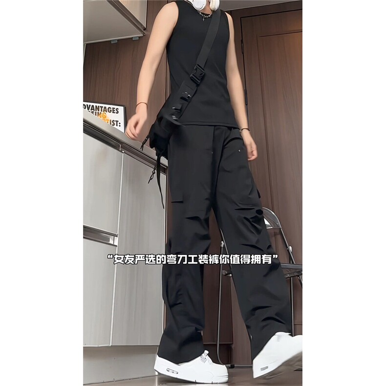 港风宽松阔腿弯刀直筒长裤大码M-5XL潮牌工装裤CK78054P55控89,男装工装外套,星座226-1