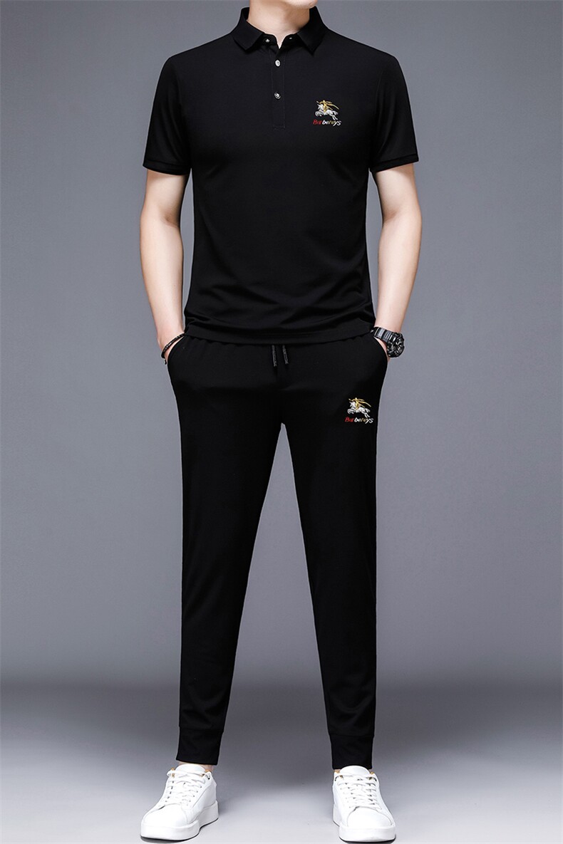 轻奢高端冰丝套装男春夏季成熟潮流休闲男士中老年短袖运动服上衣,男装休闲套装,电商B212（原钱塘6029）