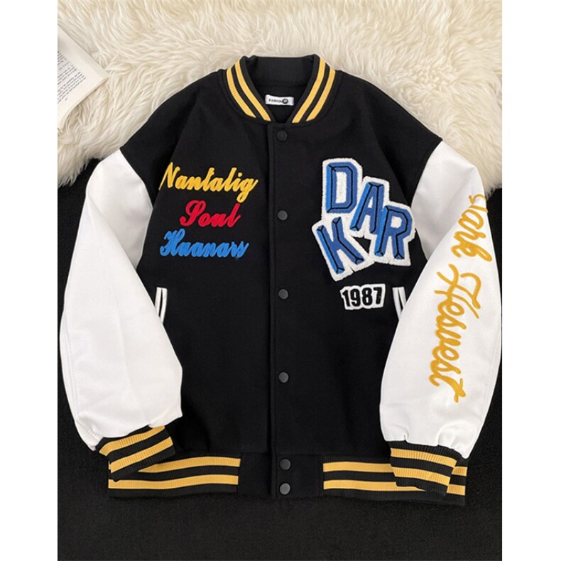 美式复古拼色植绒刺绣棒球服夹克男女春季夹棉宽松外套J20，男装夹克，星座1116A（原606A-3）