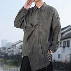 2025春季新款男装新中式三穿亚麻衬衣拼接飘带棉麻衬衫C168-P85，男装衬衫，电商B277(原6028)