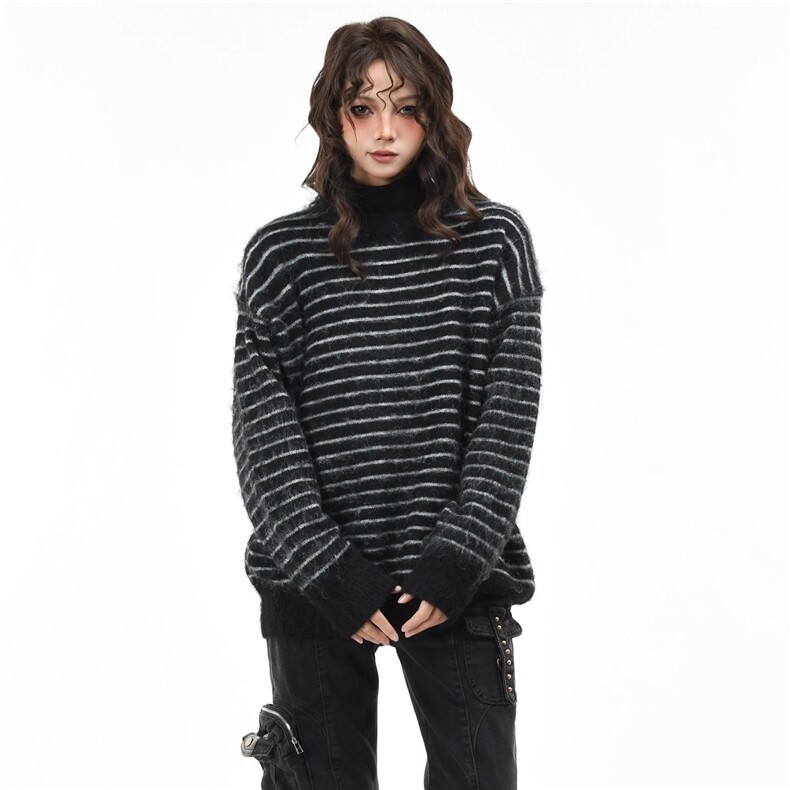 美式条纹撞色软糯毛衣男女秋冬季宽松慵懒风情侣针织衫MZ984-P49,男装针织衫/毛衣,星座412-3