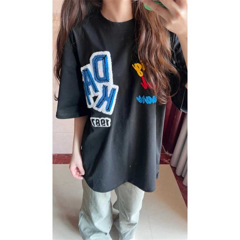 【档口现货260g】DX408HH-P35 美式高街字母刺绣短袖T恤男女夏季图片