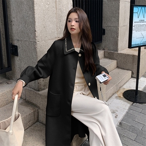 高级感双面羊毛呢子大衣女钉珠红色小香风休闲中长款韩系毛呢外套图片