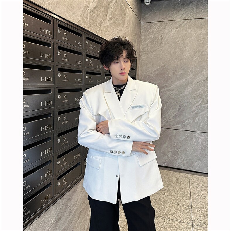 现货！25设计感垫肩潮交叉男士解构西服外套XZ128-P138,男装西服,电商B288