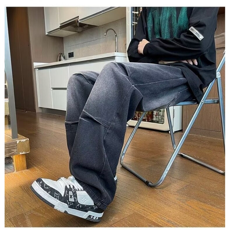 美式潮牌高街复古男春秋水洗牛仔宽松阔腿裤s1028p34,男装休闲裤,星座1112-1