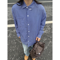 格子衬衫春夏美式蓝色格子衬衫港风情侣装休闲长袖衬衣CS276-P35，男装衬衫，星座301C-5
