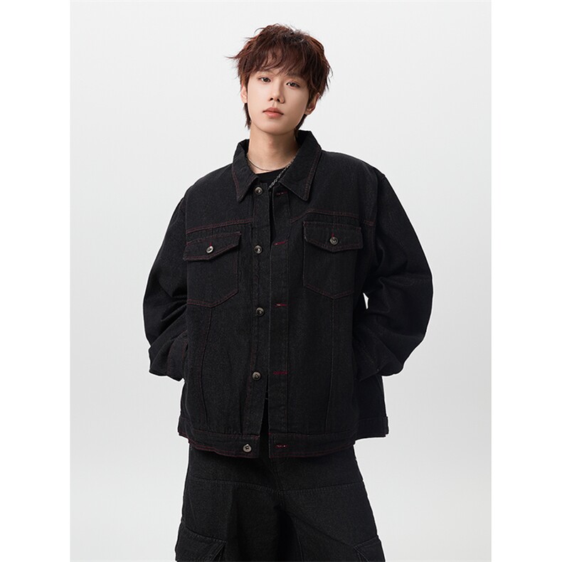 JKDD010-P65原牛红色明线工装牛仔夹克春秋短款cleanfit设计外套,男装夹克,星座712A-1