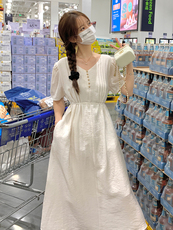 新款法式白色V领连衣裙【现货】5089-115-168，女装连衣裙，浙宝192（原082）