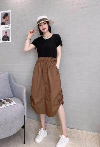 天丝罗马拼接连衣裙，女装连衣裙，慕亿