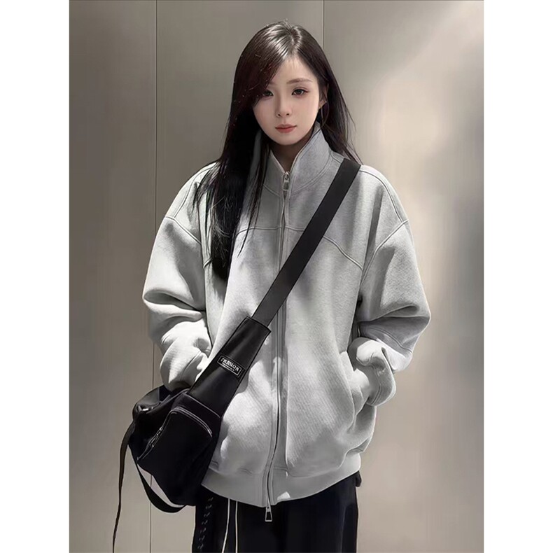 抖音得物高品质秋冬美式高街重磅结构纹理立领卫衣夹克外套XS105,男装夹克,电商A486