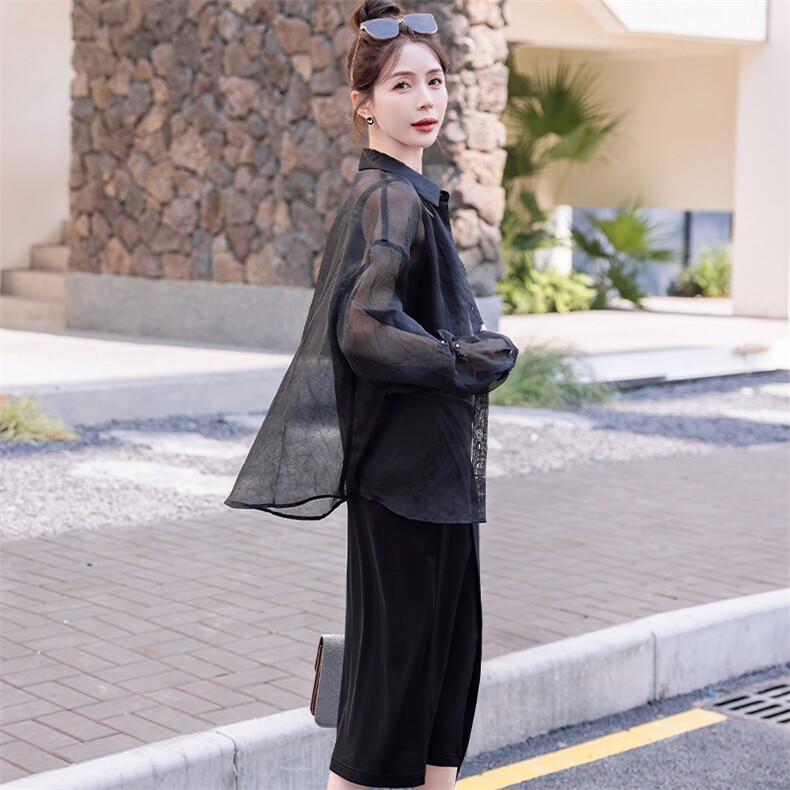 欧货开叉吊带连衣裙女2025年夏季新款高级感气质减龄防晒衬衫套装,女装套装/套裙,意芙