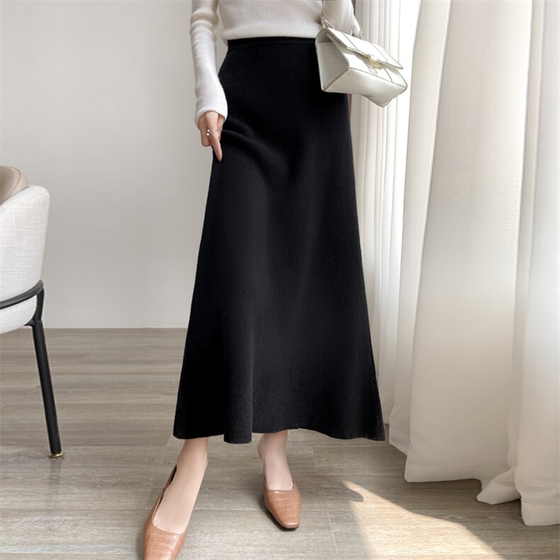 羊毛A字裙简约百搭中长款显瘦2024年秋季，女装半身裙，丹芙娇羊绒