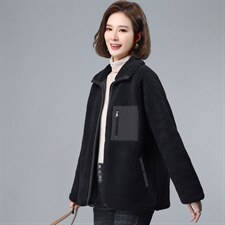 时尚仿羊羔绒外套女2021冬装新款气质两面穿立领保暖上衣潮，女装大码女装，奕阳依阁