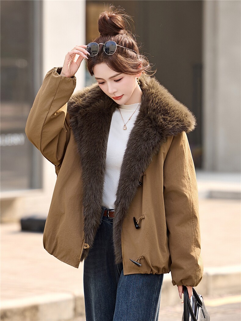 大毛领女冬季2025新款加绒加厚派克服外套,女装派克服,依多米