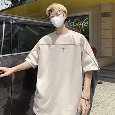 美式复古麂皮绒短袖t恤男夏季ins潮流五分半袖体恤潮牌T05570-P38，男装T恤，星座308B-1