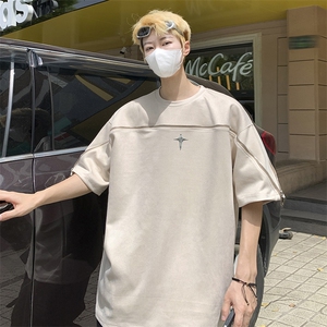 美式复古麂皮绒短袖t恤男夏季ins潮流五分半袖体恤潮牌T05570-P38图片