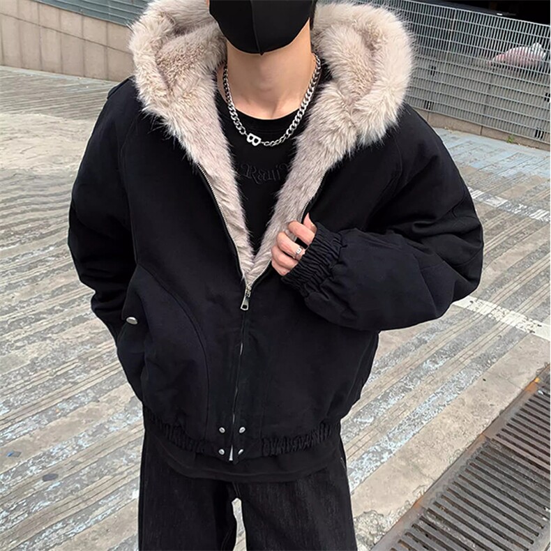现货高品质美式高街冬季重磅硬挺短款座山雕毛领棉衣男女加厚外套,男装棉衣,电商A486