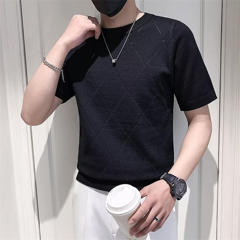 短袖毛衣男2024新款春夏修身男士针织半袖打底圆领潮牌高级感t恤,男装针织衫/毛衣,星座1013