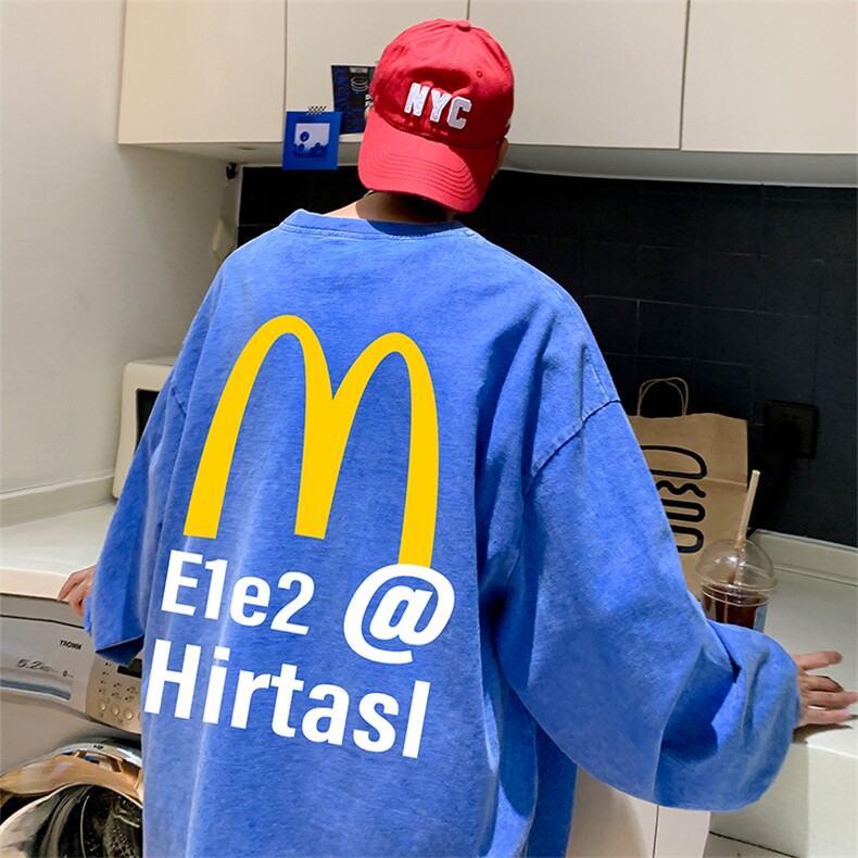 直播品质重磅纯棉美式蜡染水洗做旧潮牌宽松长袖t恤CT356特P38,男装T恤,电商A486