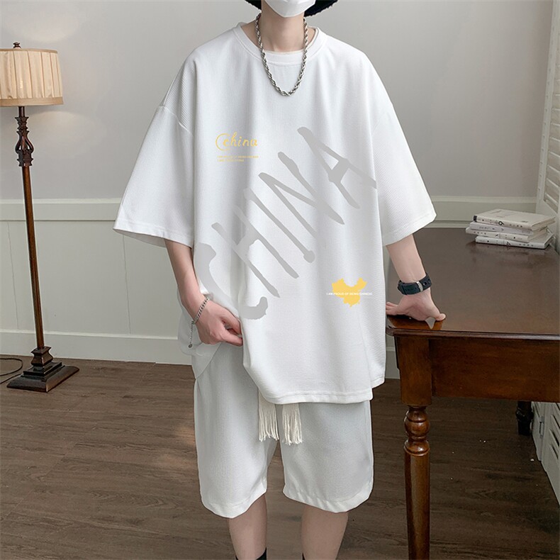华夫格套装运动短袖t恤套装休闲两件套一套HZ84208-P44,男装T恤,电商A040
