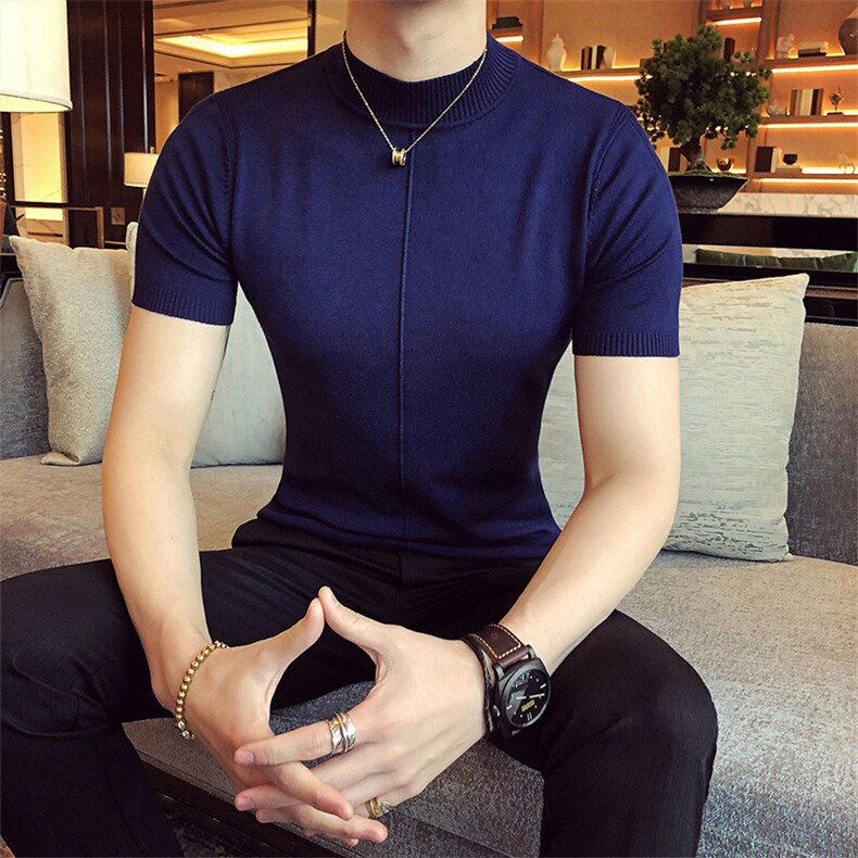 M01/p45针织衫毛衣男春夏男士半高领纯色修身内搭打底衫线衣,男装针织衫/毛衣,电商D303