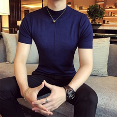 M01/p45针织衫毛衣男春夏男士半高领纯色修身内搭打底衫线衣，男装针织衫/毛衣，电商D303