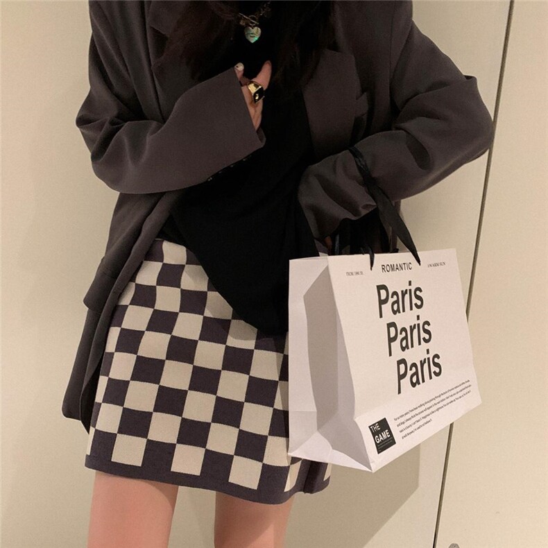 棋盘格半裙，女装半身裙，XTZ style