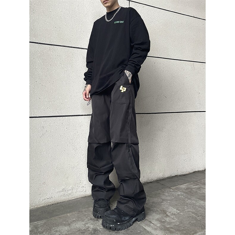 B221 美式ins街头hiphop刺绣宽松褶皱休闲裤子 LK23123-P60 控78图片