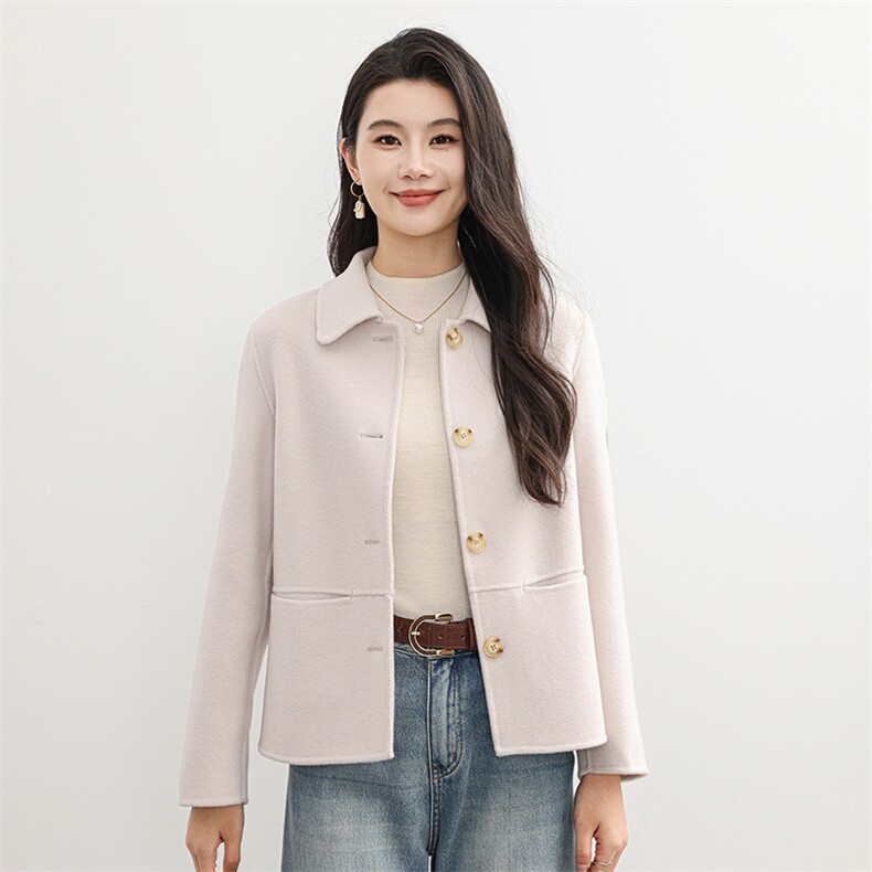 2025百搭时尚简约短款单排扣子大衣，女装双面呢大衣，高哲羊绒
