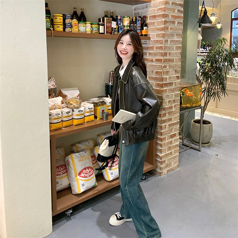 港风气质短款机车皮衣外套女2025春秋季新款韩版宽松显瘦洋气上衣,女装皮衣,纯色衣恋