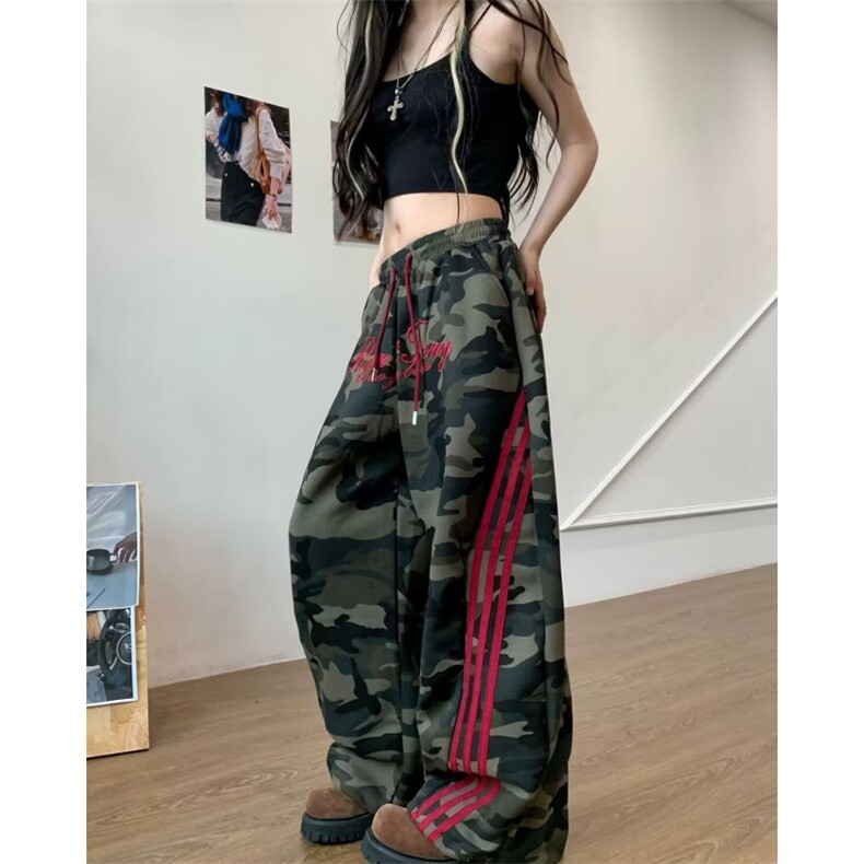 美式条纹迷彩工装裤女春秋季新款休闲宽松直筒阔腿裤LA80933-P50,男装工装外套,星座1008