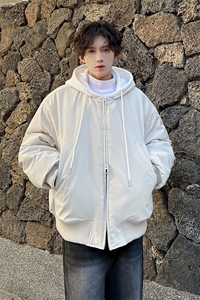 秋冬纯色连帽休闲百搭男大高定加厚棉服外套  A071-999-P125图片
