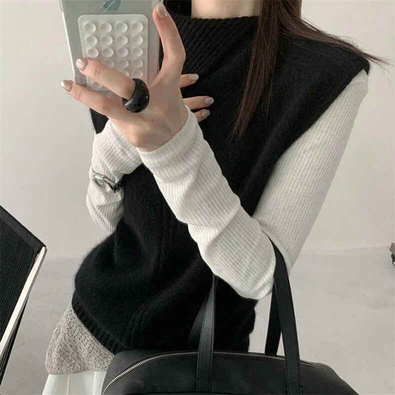 2025年秋季百搭无袖叠领马甲休闲,女装马甲,新胜羊绒
