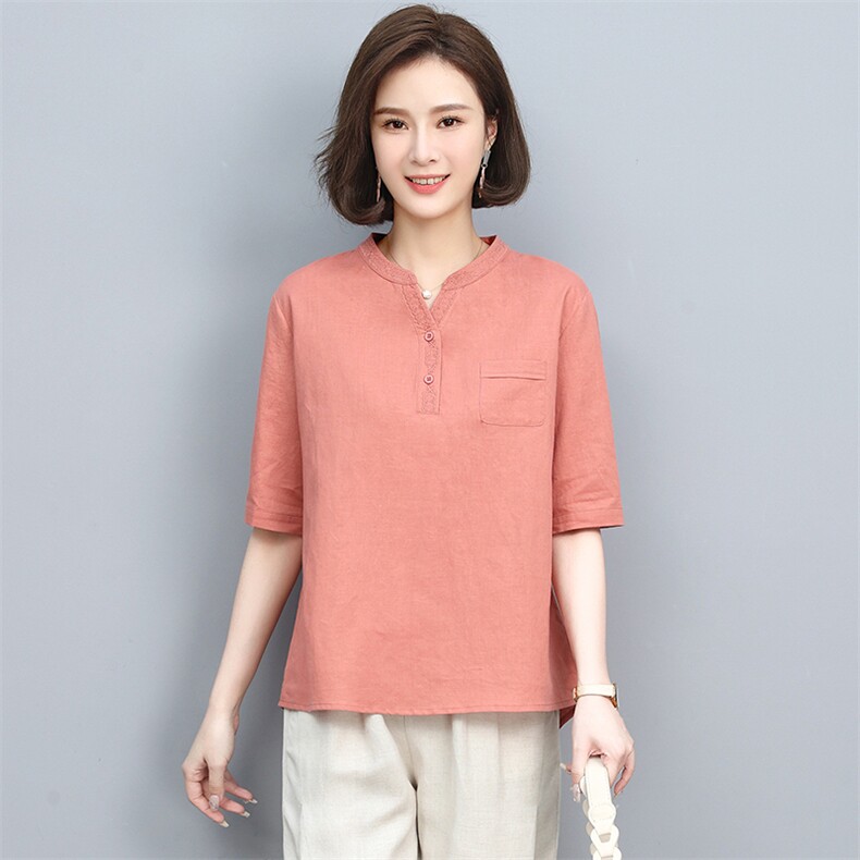 棉麻女2025夏季新款中年妈妈时尚大码休闲洋气减龄亚麻,女装T恤,忆绮罗