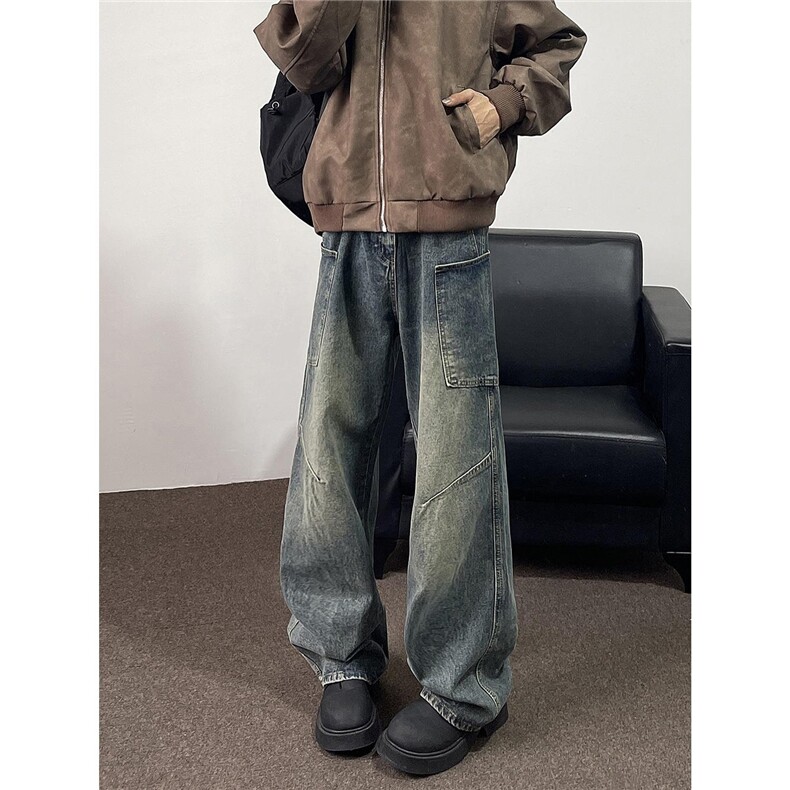 美式高街牛仔裤男潮牌个性显高设计感休闲裤G6732/P50,男装休闲裤,电商D202-1