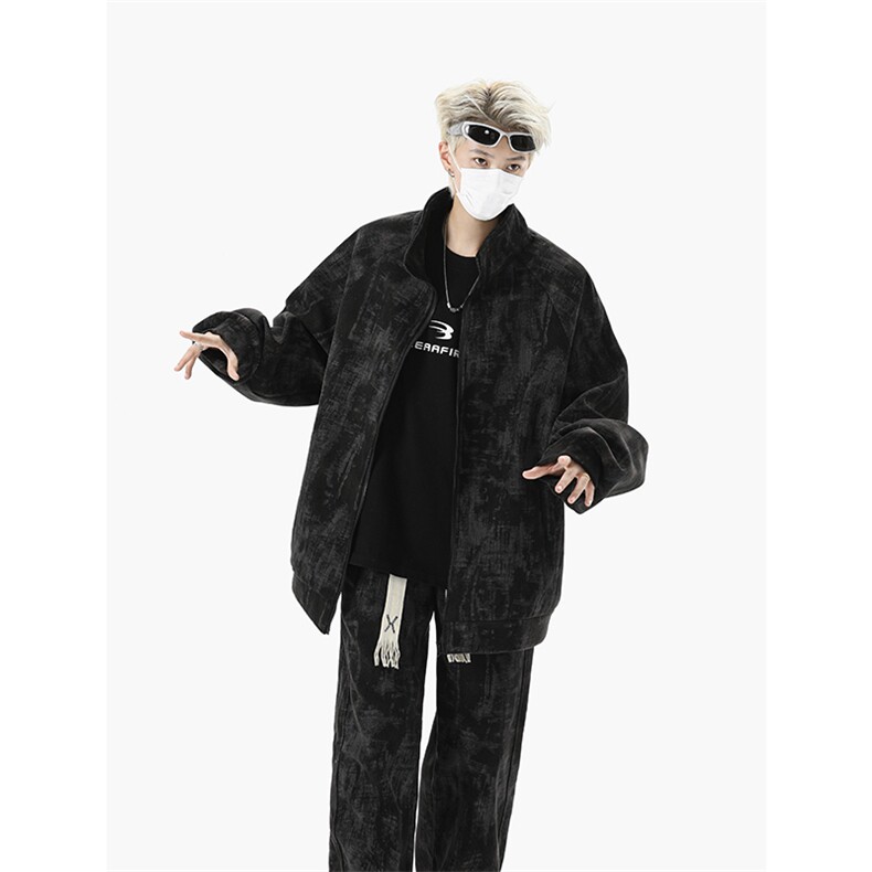 8XL-M超大码加绒加厚保暖扎染休闲套装TZ104-P98控118，男装休闲套装，电商D206-1