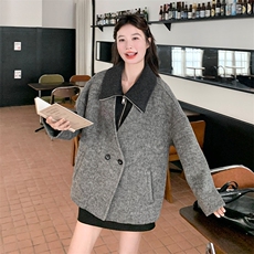 假两件灰色双面呢羊毛外套女秋冬2025新款短款呢大衣高级感气质，女装毛呢外套，2C269