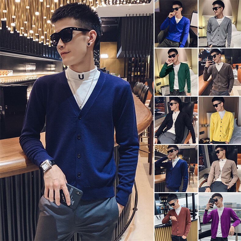 彩蓝2024春装社会小伙纯色修身开衫毛衣针织衫男M023-P55控价78，男装针织衫/毛衣，电商A108