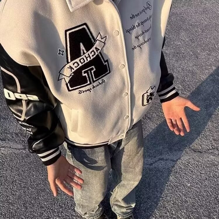 美式复古棒球服外套男春季新款翻领刺绣情侣外套夹克宽松拼接上衣,男装夹克,星座506A