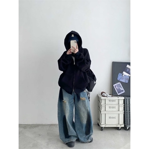 1506-1/K22071/P54涂鸦牛仔裤男高街潮牌长裤宽松痞帅拖地裤子图片