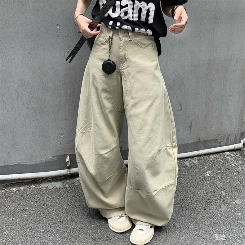 美式复古弯刀裤直筒百搭男女夏季休闲裤白色宽松裤子YD9001-P65,男装牛仔裤,星座509