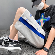 24夏季宽松中性休闲五分卫裤蓝侧条情侣直筒运动短裤控K3303-P28，男装休闲裤，电商A009A（原A058A）
