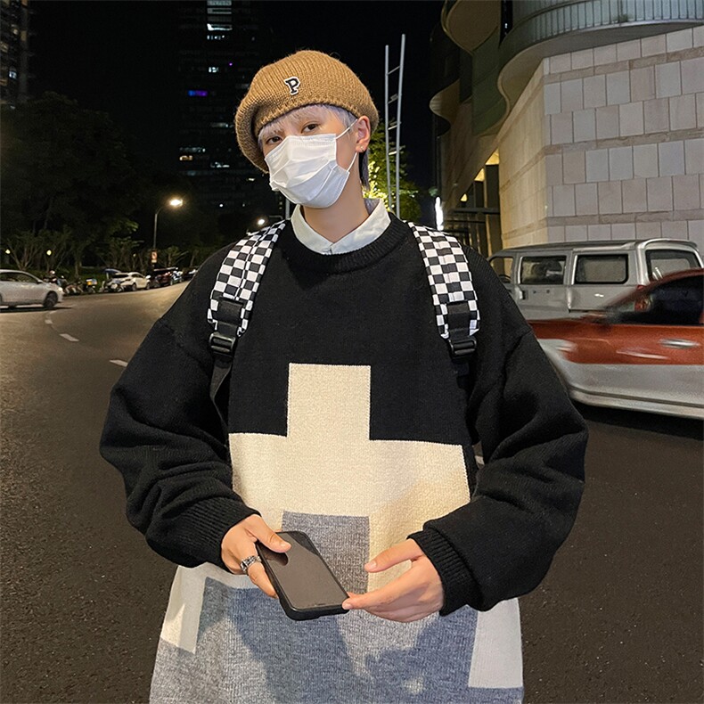 秋冬季美式潮牌宽松套头针织衫A068-SYMY11-TP68,男装针织衫/毛衣,电商A068