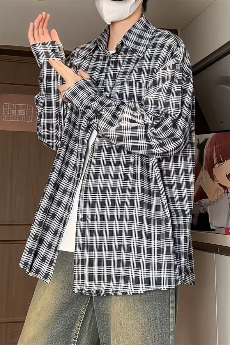 港风宽松格子衬衫男KD613-P45控68,男装衬衫,电商D312-1